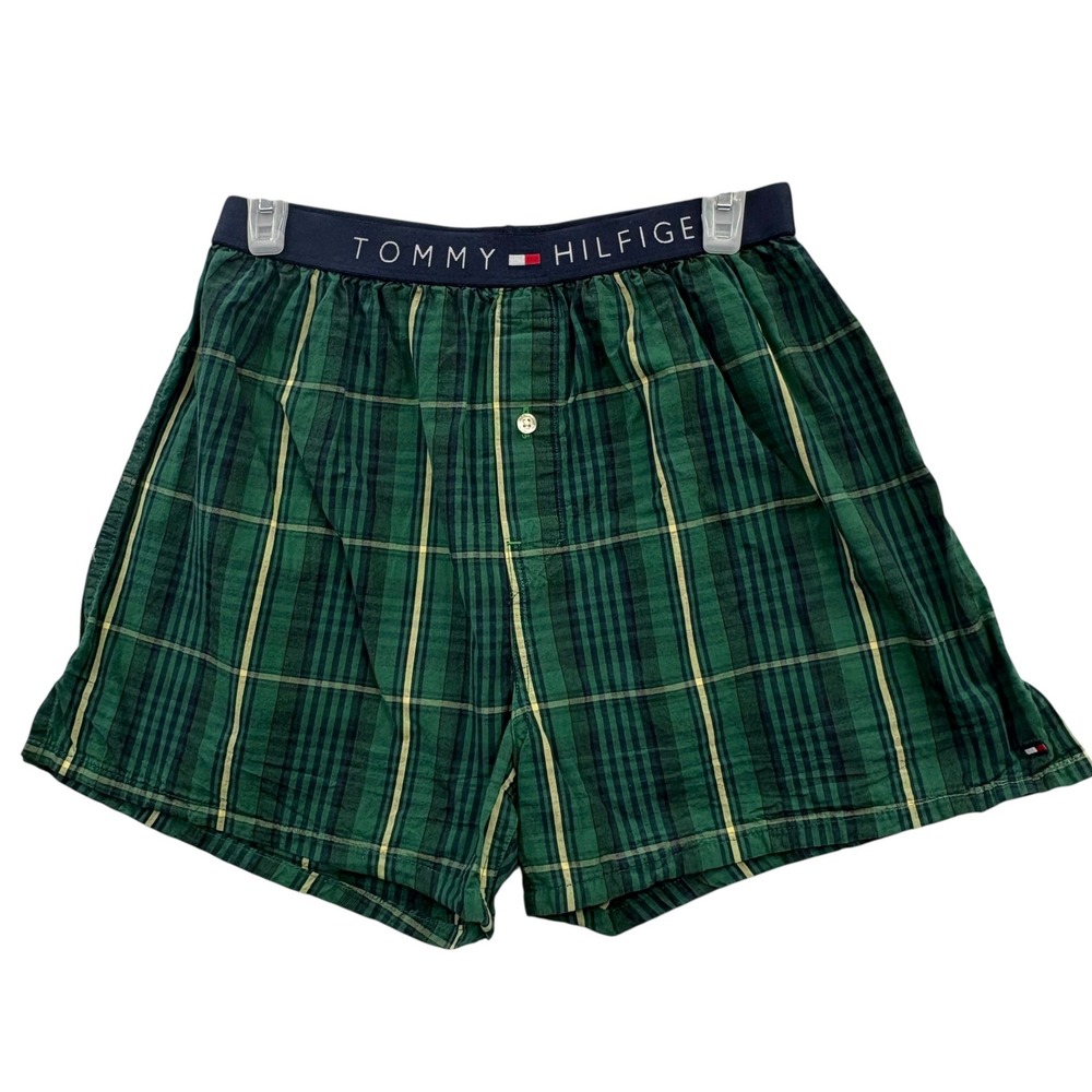 Tommy Hilfiger Womens Green Plaid Boxers Cotton Sleepwear Loungewear Size Medium